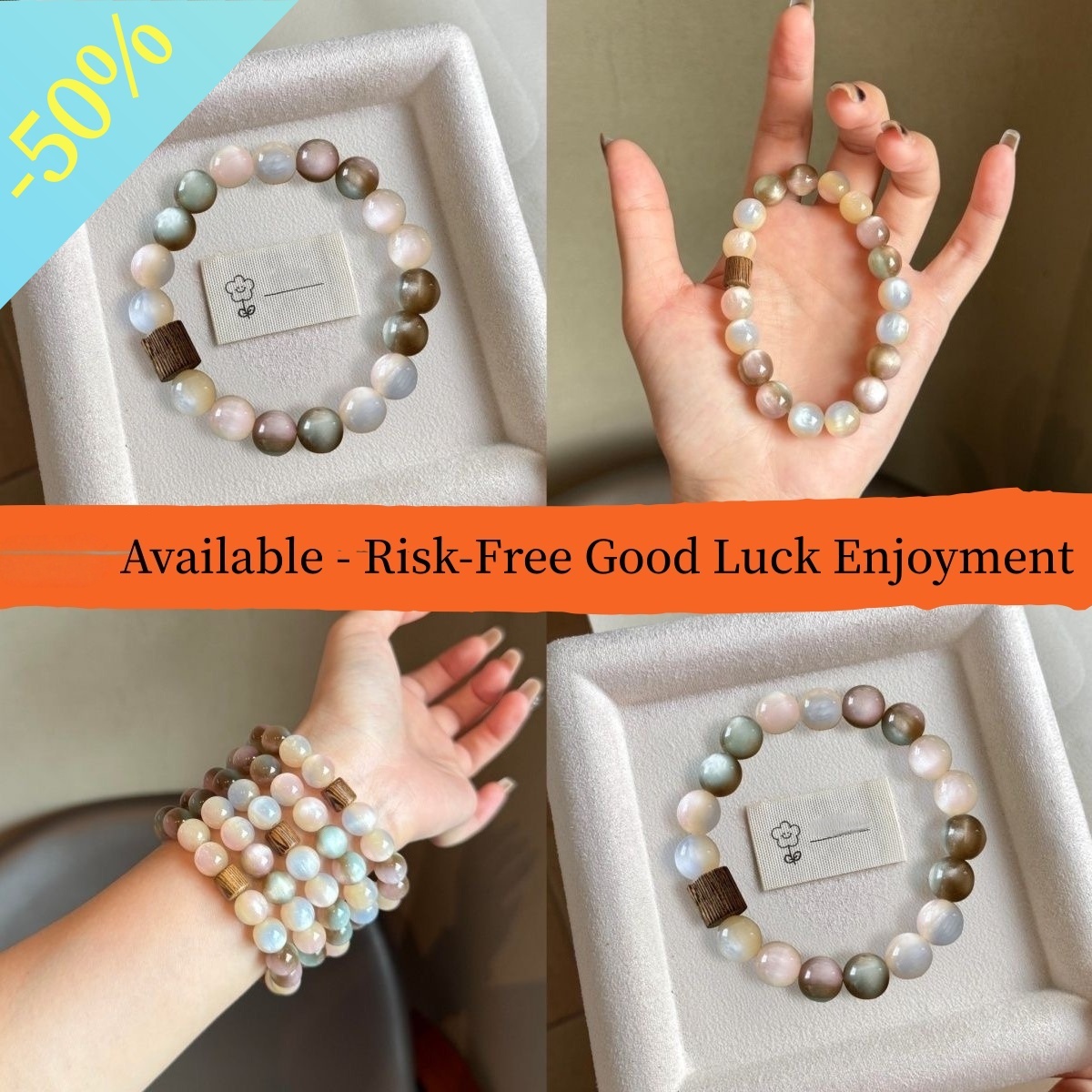 Wrist close-up of Tiger Eye bracelet